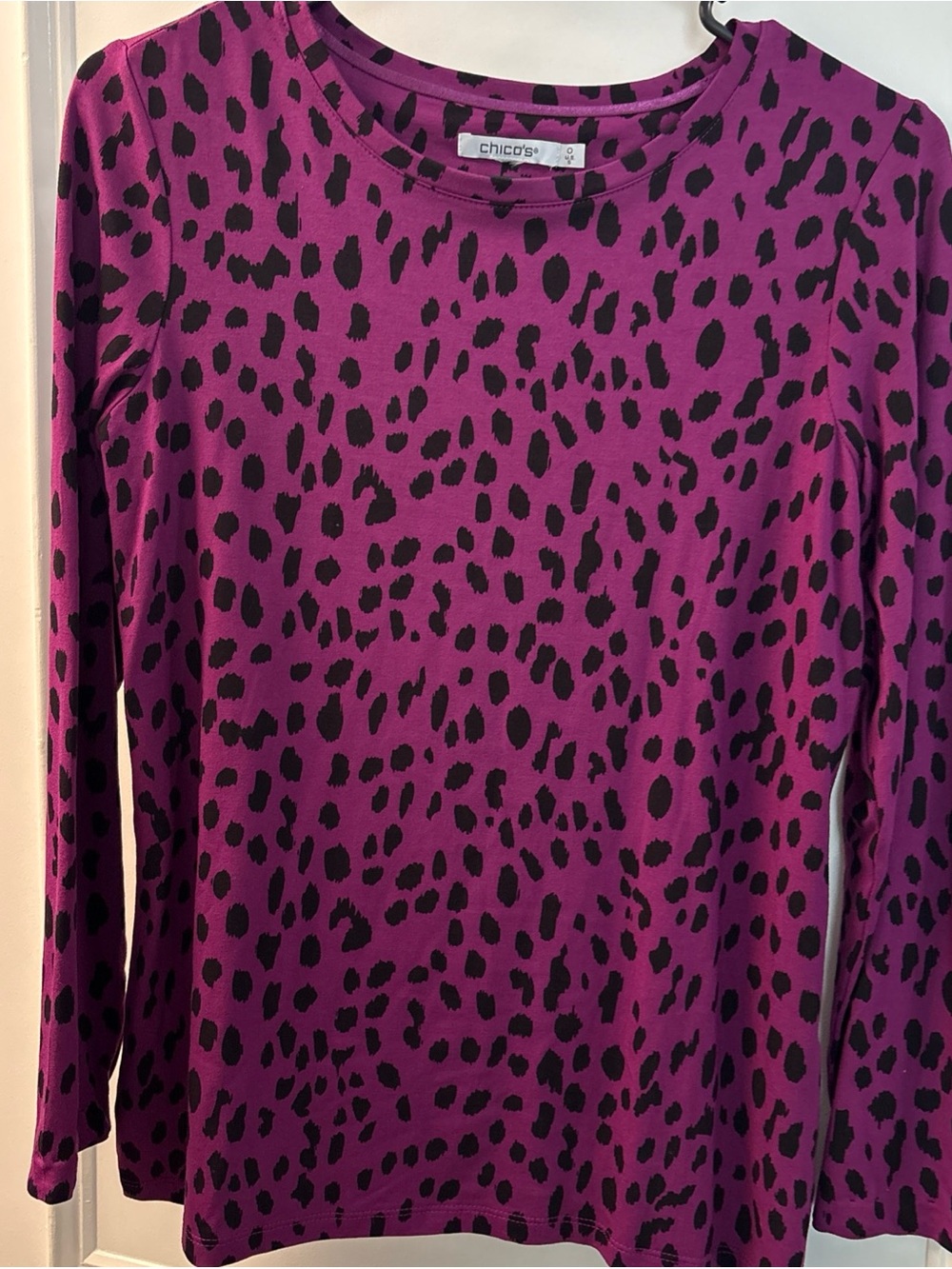 Chico's Purple Pink Animal-Print Long Sleeve Top - Picture 2 of 5